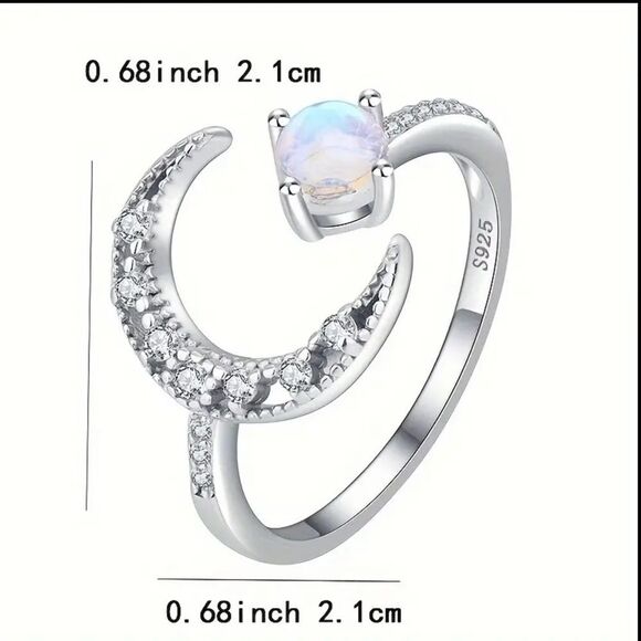 🌙Sterling Silver Adjustable MoonStone Half Moon Ring - Picture 14 of 16